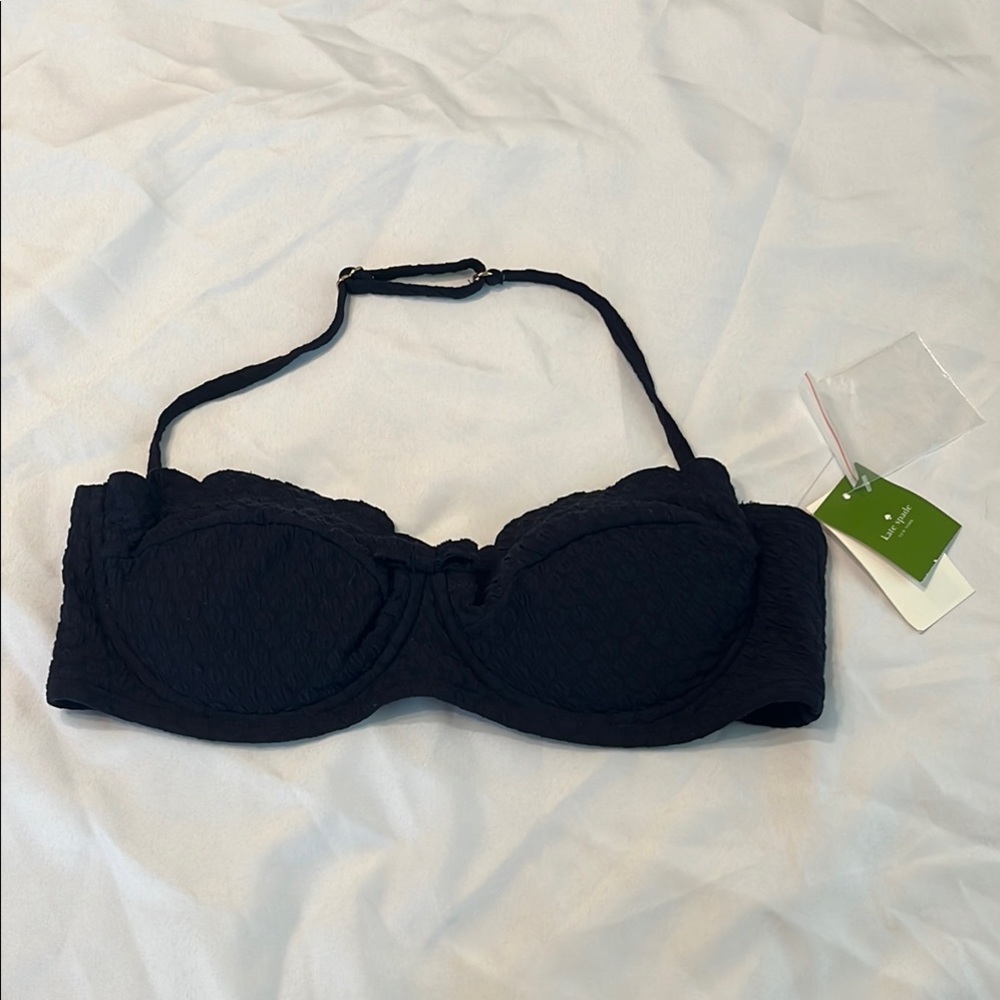 Kate Spade Rich Navy Strapless Swim Top with Sweetheart Neckline L Scalloped NWT